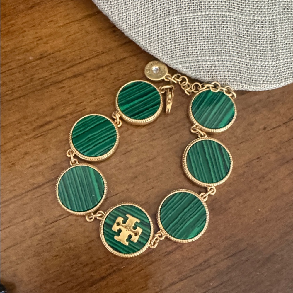 Tory Burch • Malachite green gold stone bracelet $149 NWT